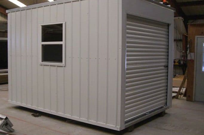Portable storage unit under construction inside the Stow-N-Go manufacturing facility in Raceland